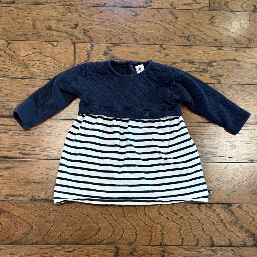 Petit Bateau Navy and White Striped Baby Dress - Long Sleeve 36M